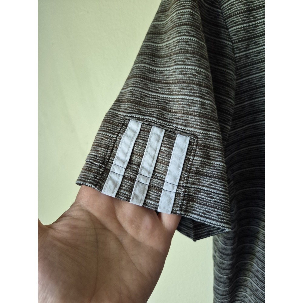 Adidas Men's S Short Sleeve Striped Polo Shirt Brown/Gray 3 Stripe Right Sleeve - Picture 3 of 7